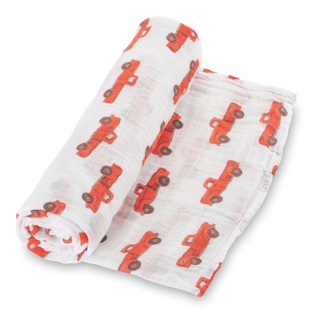 Lollybanks Red Truck Print Swaddle Blanket